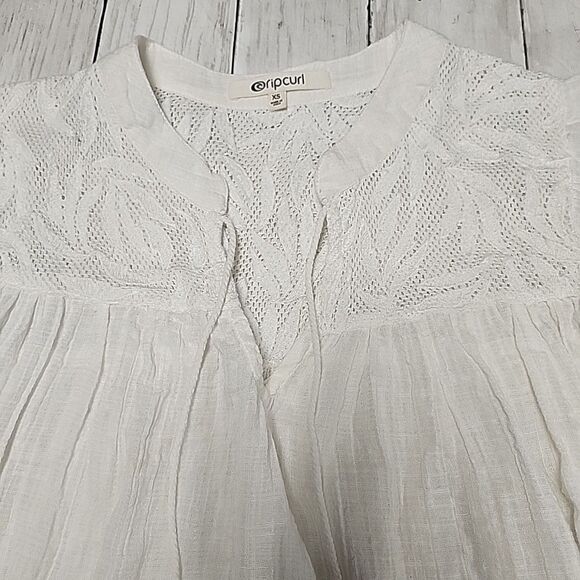 Rip Curl Boho Women's Top XS Cotton Lace Fairycore Flowy Tassels Bell Sleeves - Picture 10 of 11